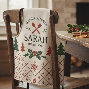 Festive Holly & Costum Apron for cozy kitchen