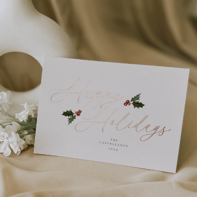 Festive Holly Foil Holiday Card (Creator Uploaded)