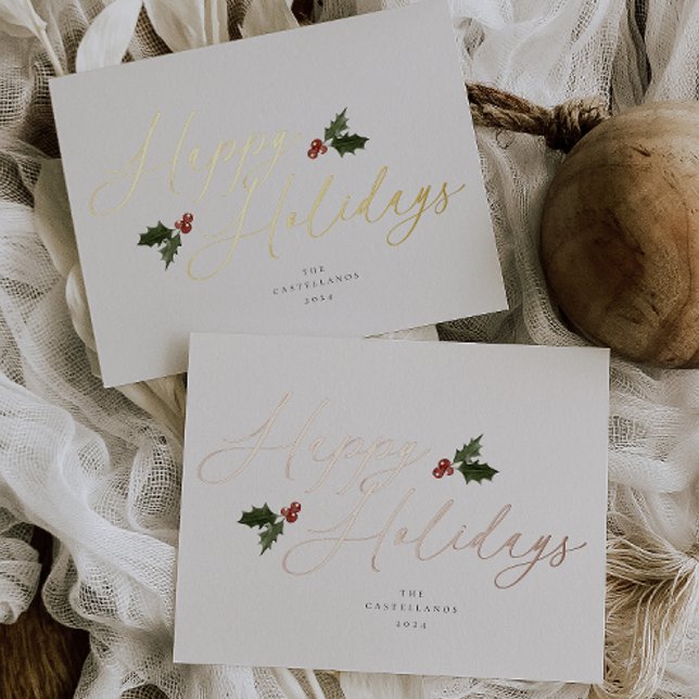 Festive Holly Foil Holiday Card (Creator Uploaded)