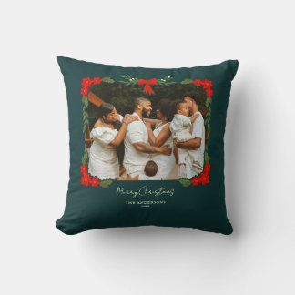 Festive Holly Leaves Personalised Cushion