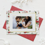 Festive Holly Pattern Merry Christmas Photo Foil Holiday Card<br><div class="desc">Merry Christmas! Send your warm greetings to family and friends with this customisable Christmas photo card. It features a watercolour holly pattern. Personalise this gold foil Christmas card by adding your details. This botanical Christmas card is available in other colours and cardstock.</div>
