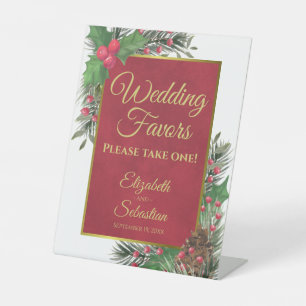Festive Holly & Pine Christmas Wedding Favors Sign