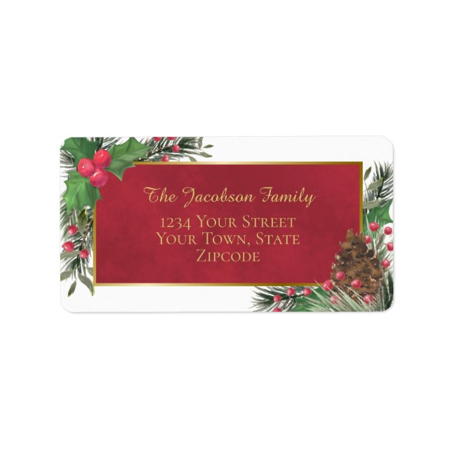 Festive Holly & Pine Holiday Return Address Label (Front)