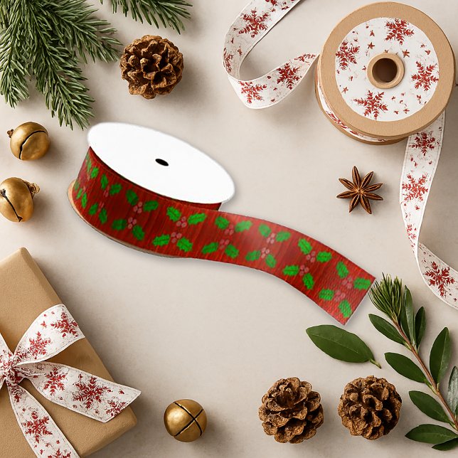 Festive Holly Red – Christmas Pattern Grosgrain Ribbon (Creator Uploaded)