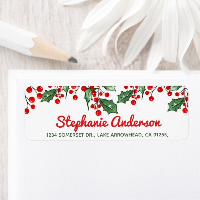 Festive Holly Return Address Label (Insitu)