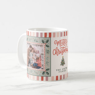 Festive Holly Stripes Family Christmas Coffee Mug