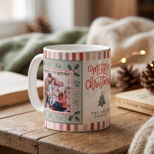 Festive Holly Stripes Family Christmas Coffee Mug