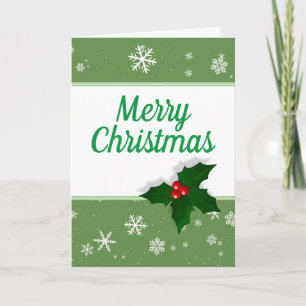Festive Holly Tree Berry Snowflake Christmas Holiday Card
