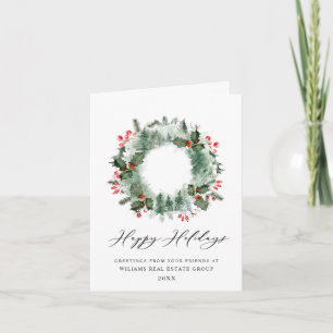 Festive Holly Wreath Christmas Corporate Greeting Holiday Card