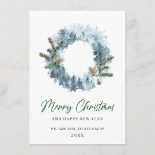 Festive Holly Wreath Christmas Corporate Greeting Holiday Card
