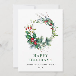 Festive Holly Wreath Christmas Corporate Greeting Holiday Card