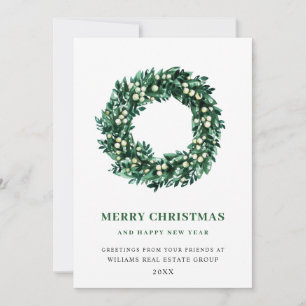 Festive Holly Wreath Christmas Corporate Greeting Holiday Card
