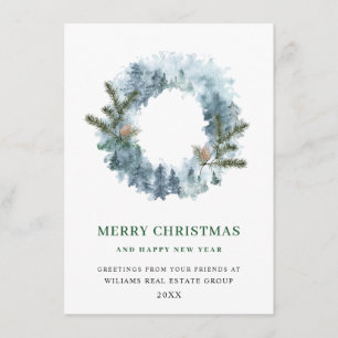 Festive Holly Wreath Christmas Corporate Greeting Holiday Card