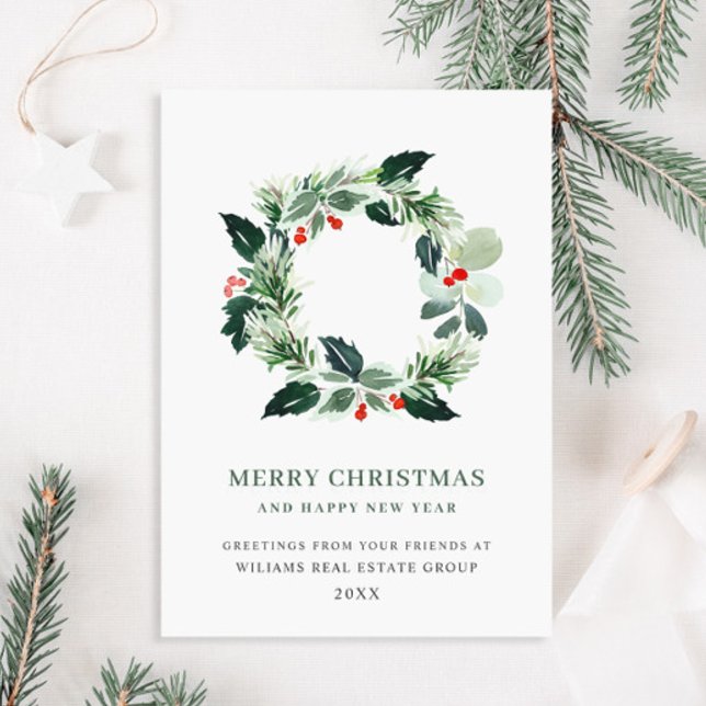 Festive Holly Wreath Christmas Corporate Greeting Holiday Card (Creator Uploaded)