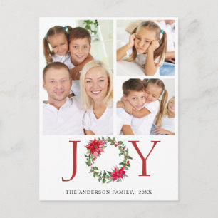 Festive Holly Wreath Christmas Greeting 3 PHOTO Holiday Postcard