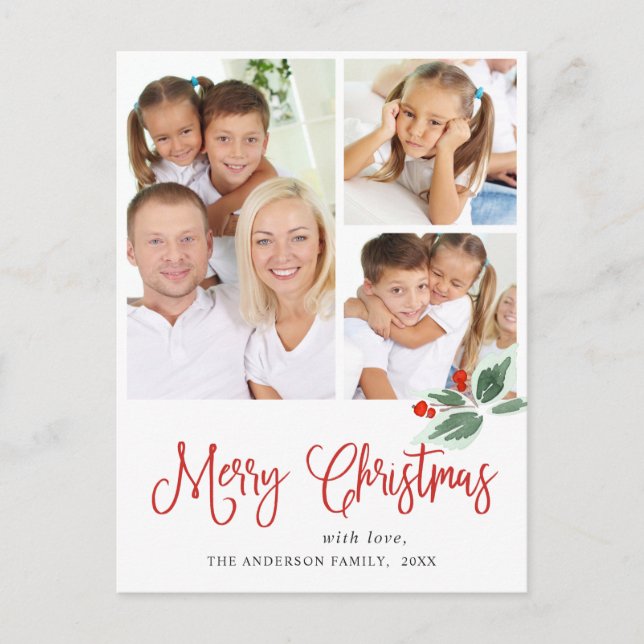 Festive Holly Wreath Christmas Greeting Holiday Postcard (Front)