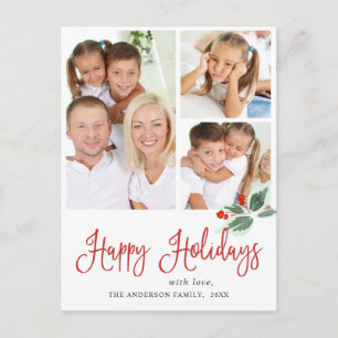 Festive Holly Wreath Christmas Greeting Holiday Postcard