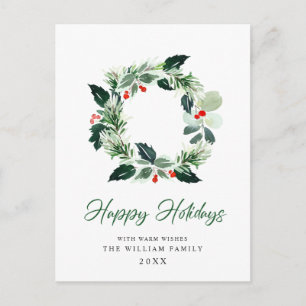 Festive Holly Wreath Christmas Greeting Holiday Postcard