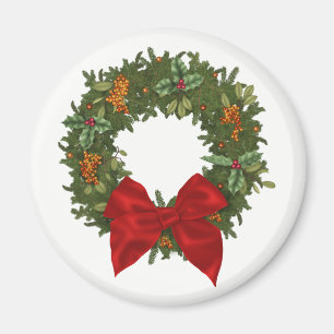 Festive Holly Wreath Christmas Magnet