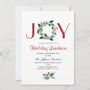 Festive Holly Wreath Holiday Christmas Luncheon Invitation