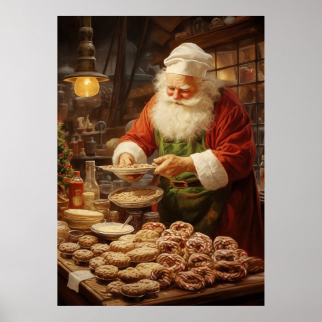 Festive home decor watercolor Santa baking (Front)