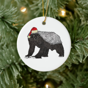 Festive Honey Badger Badass Santa Christmas Animal Ceramic Tree Decoration