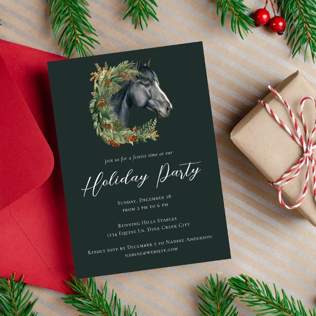 Festive Horse Wreath Equestrian Holiday Party Invitation (Creator Uploaded)