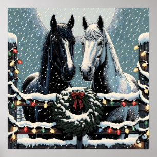 Festive Horses   Christmas Art Poster