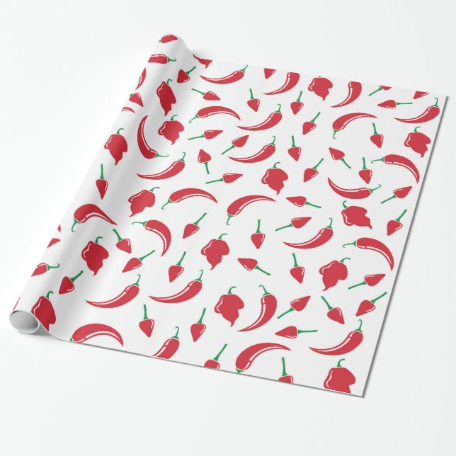 Festive Hot Chilli Pepper Wrapping Paper (Unrolled)