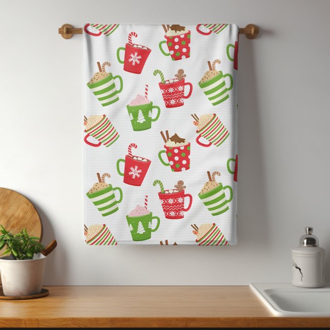 Festive Hot Drinks Christmas Holidays Pattern Tea Towel (Creator Uploaded)