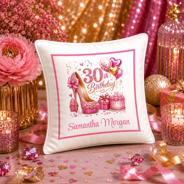 Festive Hot Pink Confetti 30th Birthday Pillow (Festive Hot Pink Confetti 30th Birthday Pillow

)