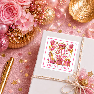 Festive Hot Pink Confetti 30th Birthday Stickers