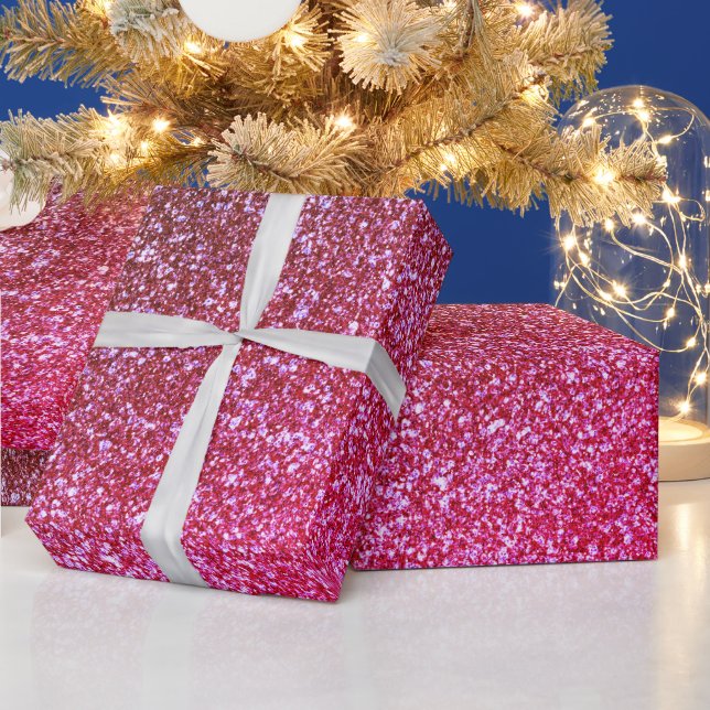 Festive hot pink glitter pattern elegant girly wrapping paper (Holidays)