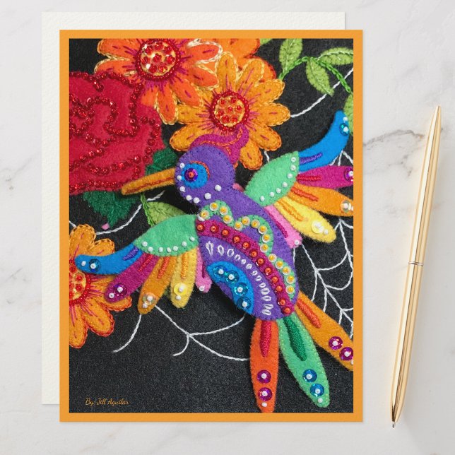 Festive Hummingbird Image of My Felt & Beadwork Custom Letterhead (Creator Uploaded)