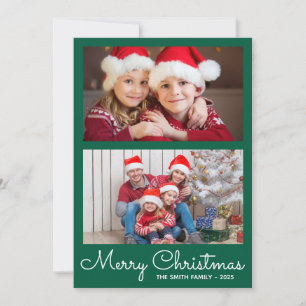 Festive Hunter Green 2 Photo Collage Holiday Card