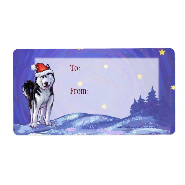 Festive Husky Christmas Gift Labels (Front)
