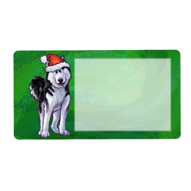 Festive Husky in Santa Hat on Green (Front)