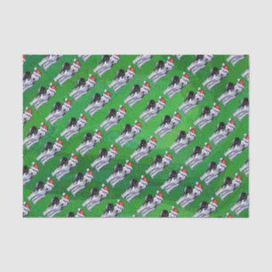 Festive Husky in Santa Hat on Green Tissue Paper