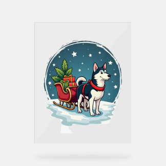 Festive Husky Ride Acrylic Sign