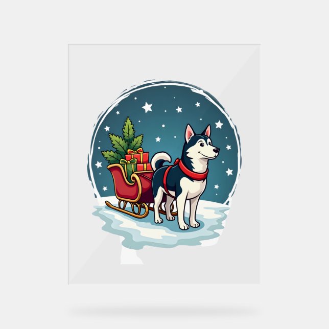 Festive Husky Ride Acrylic Sign (Front)