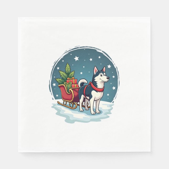 Festive Husky Ride Napkin (Front)
