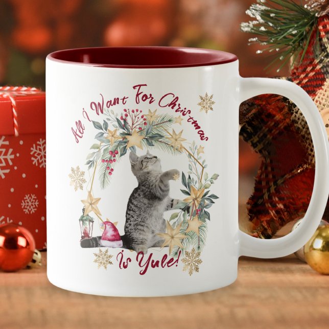 Festive Hygge Yule Cat Christmas Humour Two-Tone Coffee Mug (Creator Uploaded)