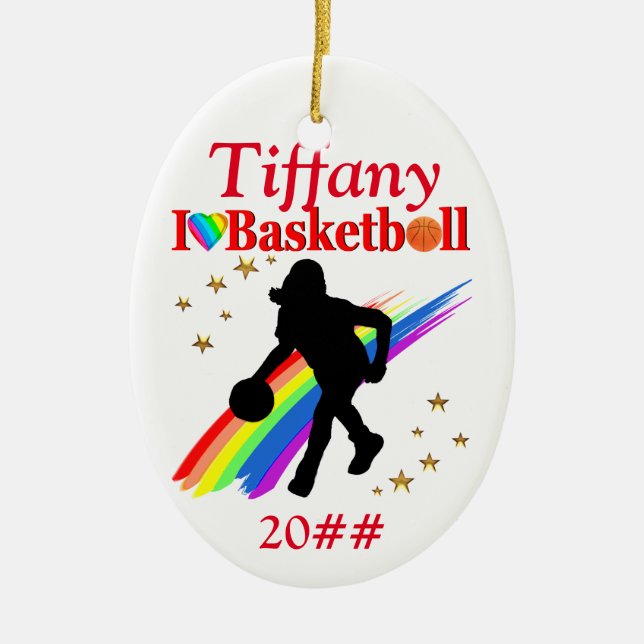 FESTIVE I LOVE BASKETBALL PERSONALIZED ORNAMENT (Front)