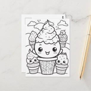 Festive ice cream kids colouring postcard