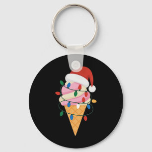 Festive Ice Cream With Christmas Lights And Santa Key Ring