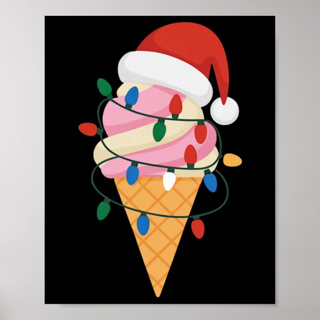 Festive Ice Cream With Christmas Lights And Santa  Poster (Front)