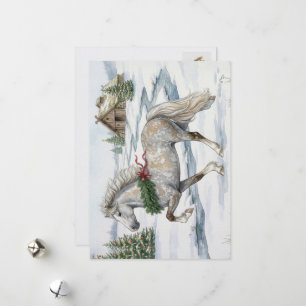 Festive Icelandic Horse in Winter Landscape Holiday Card