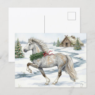 Festive Icelandic Horse in Winter Landscape Postcard