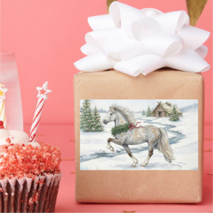 Festive Icelandic Horse in Winter Landscape Rectangular Sticker