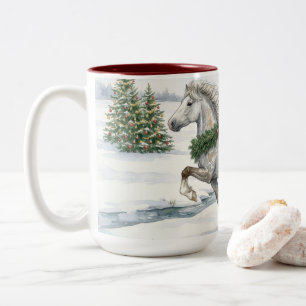 Festive Icelandic Horse in Winter Landscape Two-Tone Coffee Mug